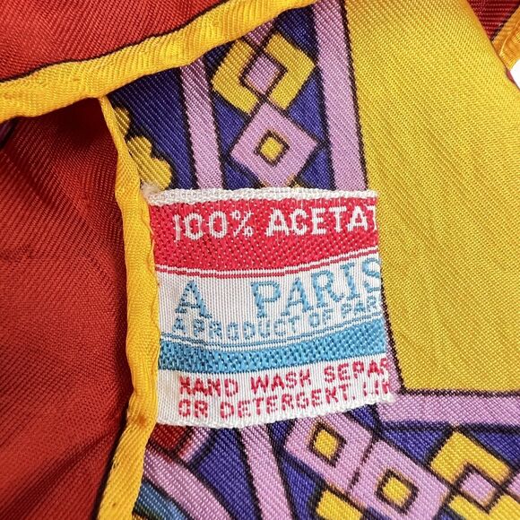 Vintage Paris Neckwear Co Scarf Gold Red 26.5" Square Floral Head Neck Fashion - Picture 2 of 6